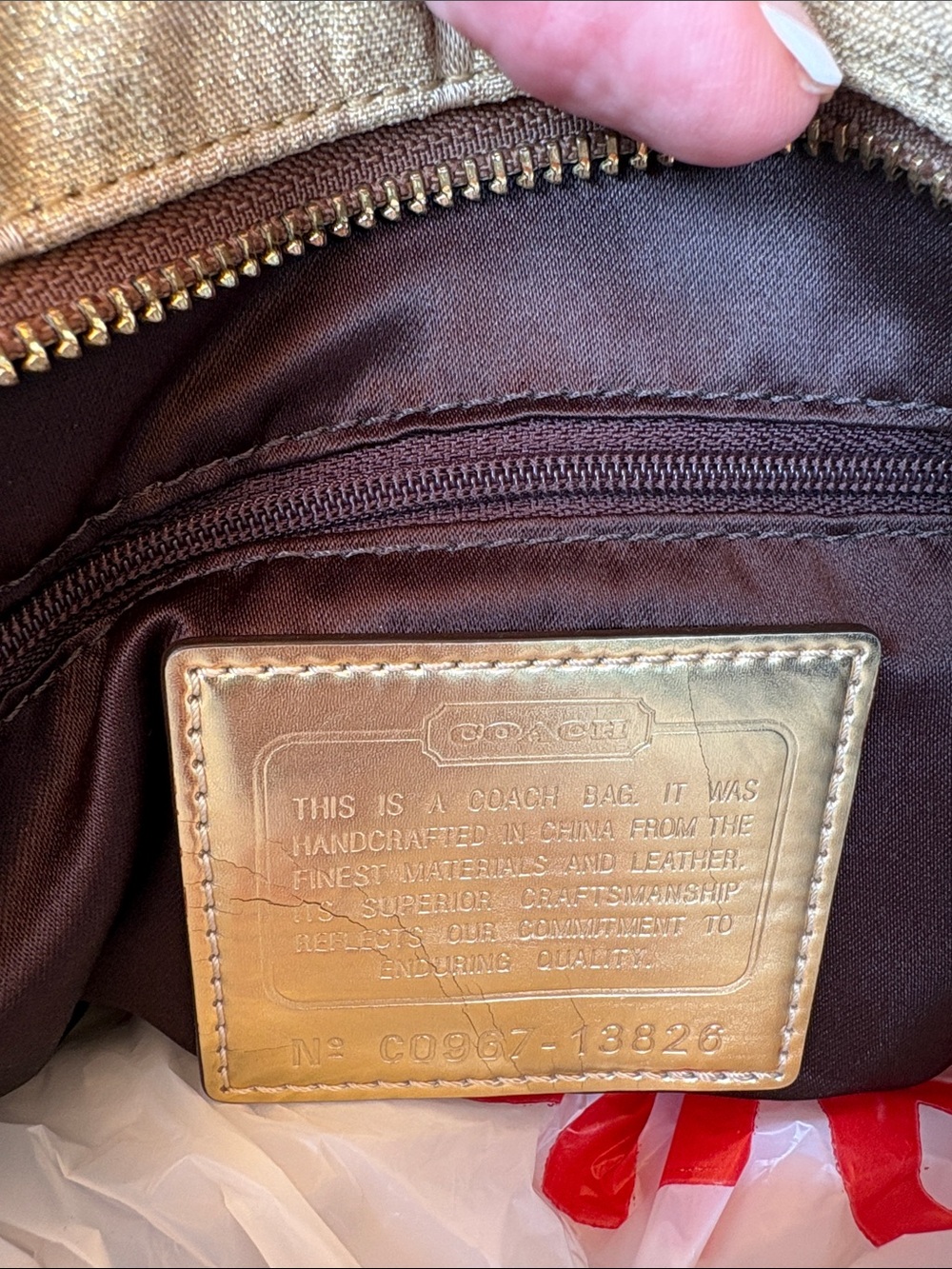 Coach Poppy Signature C Gold Lurex Tote - Picture 12 of 15